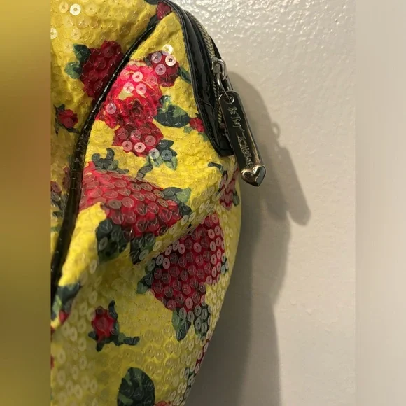 Vintage Betsey Johnson Y2K Yellow Pink Rose Garden Sequin Satchel Handbag - Picture 4 of 8
